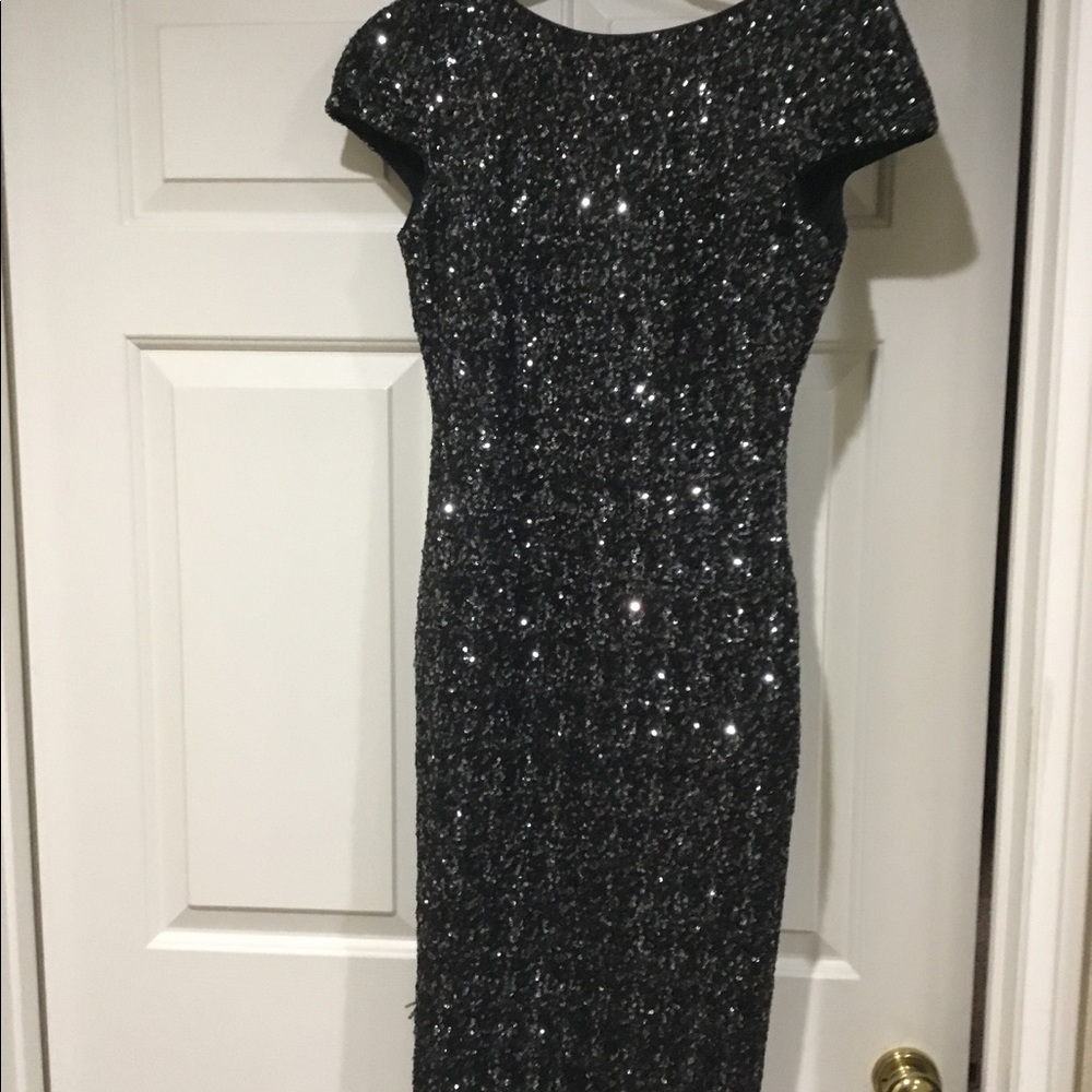 Dress the Population Black Sequin Flutter Sleeve Sheath